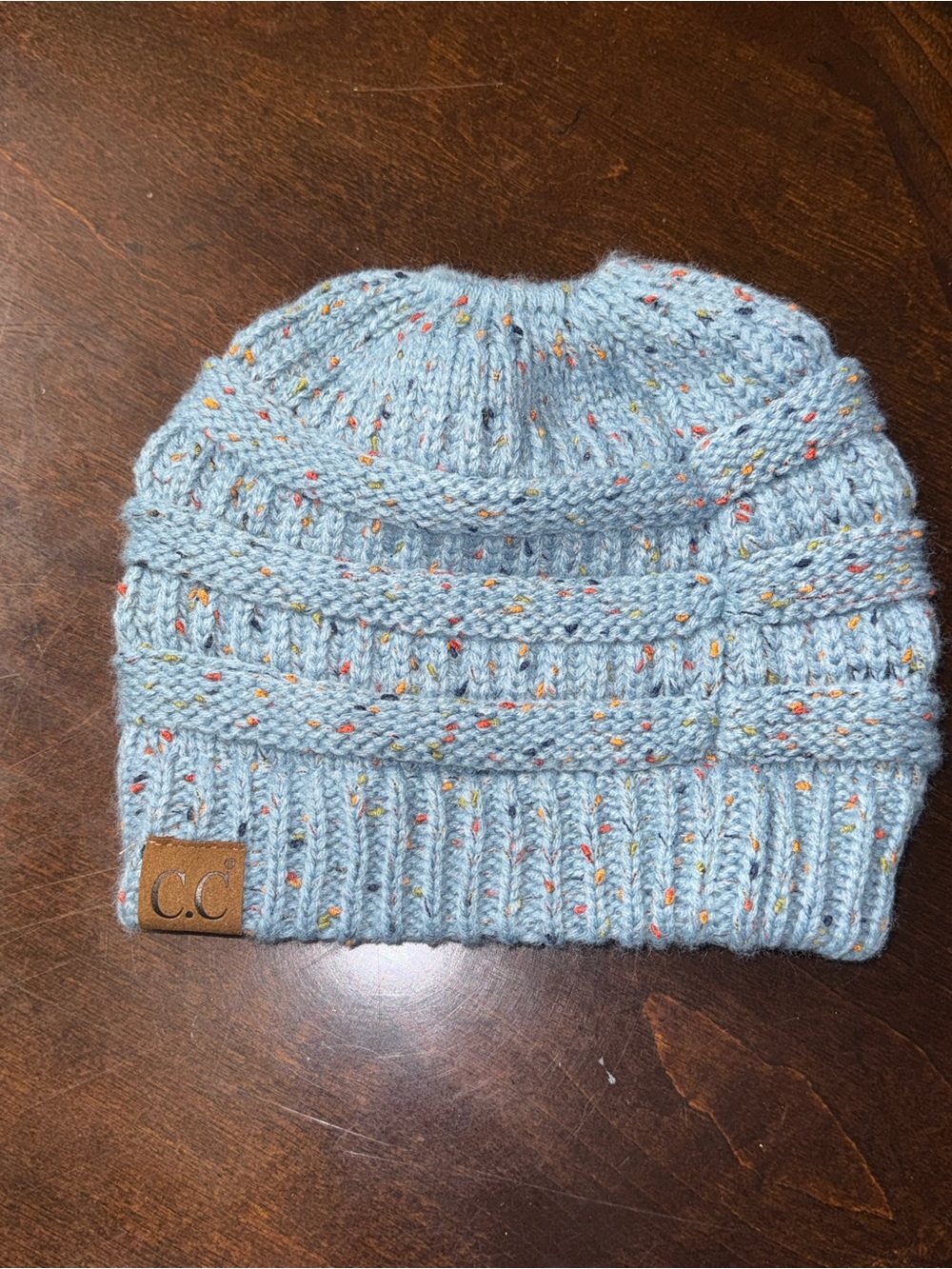 C.C Kids Light Blue Knit Beanie with Multicolor Speckles